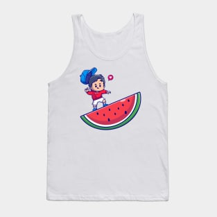 Cute Boy On Watermelon Cartoon Tank Top